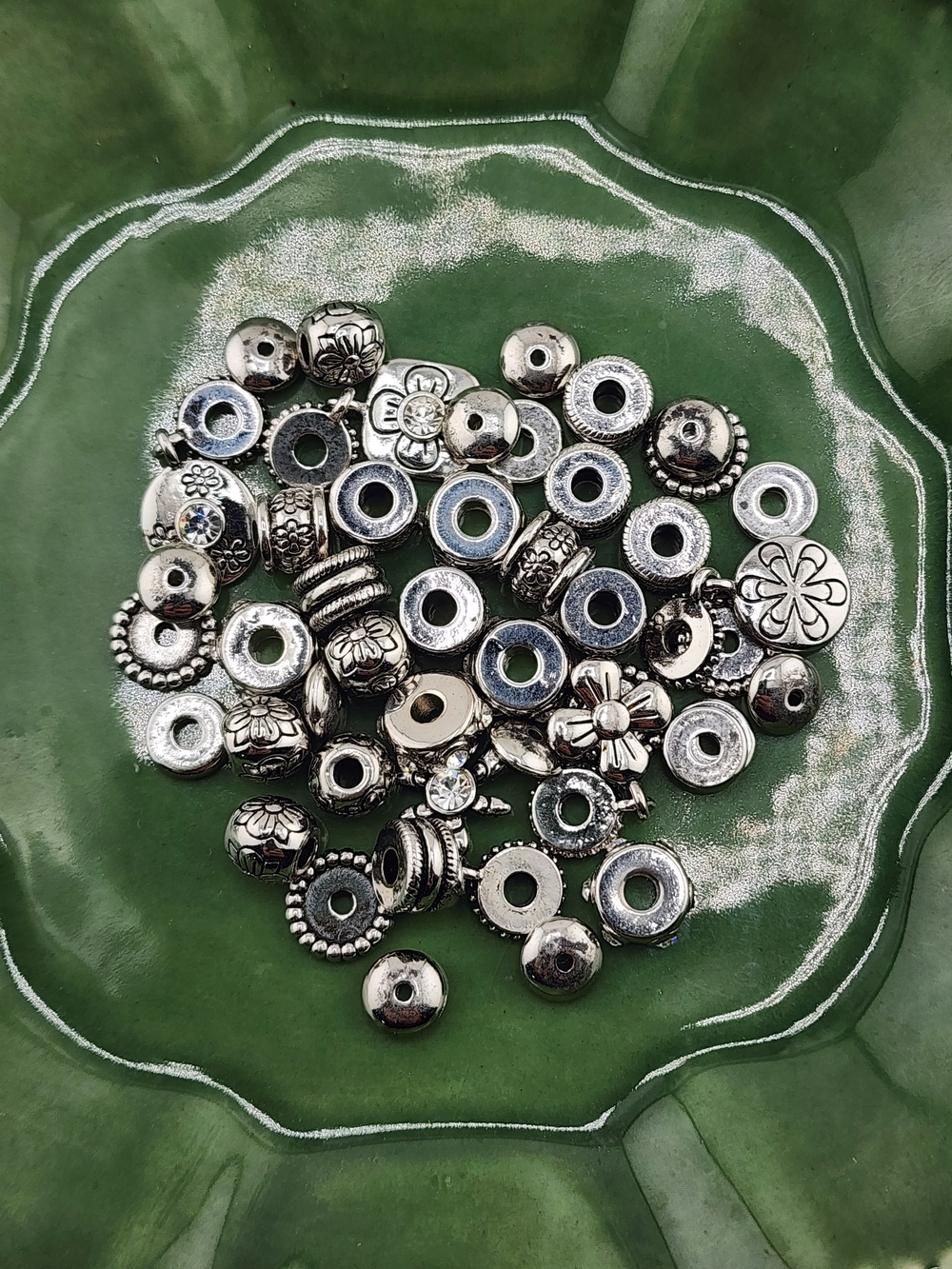 Lot Silver Floral Spacer Beads for Women Jewelry - Sterling-Tone Bead Mix 0569